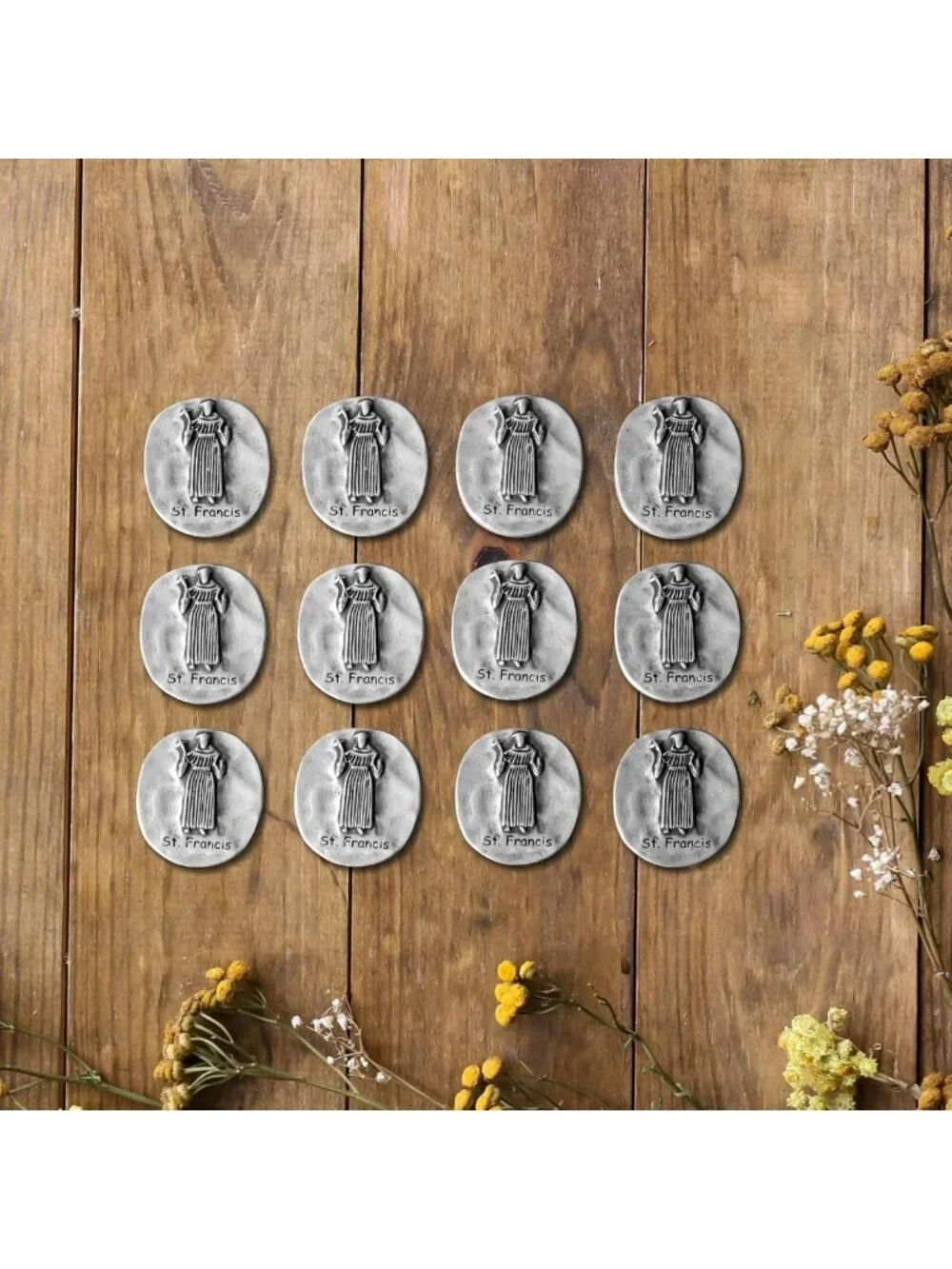 20 Antique Silver St. Francis Pocket Tokens - Animal Patron Coins for Charms